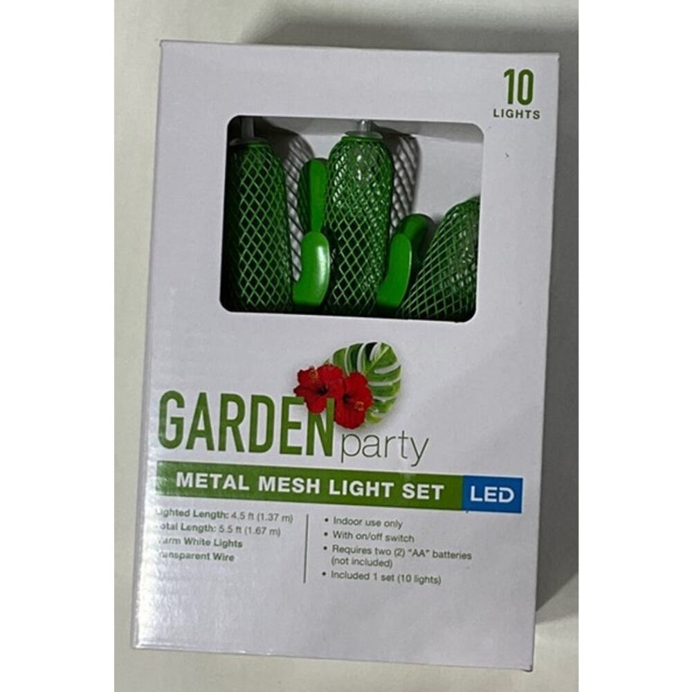 Garden Party Metal Mesh Light Set Green Cactus LED 5.5 feet Warm White Lights